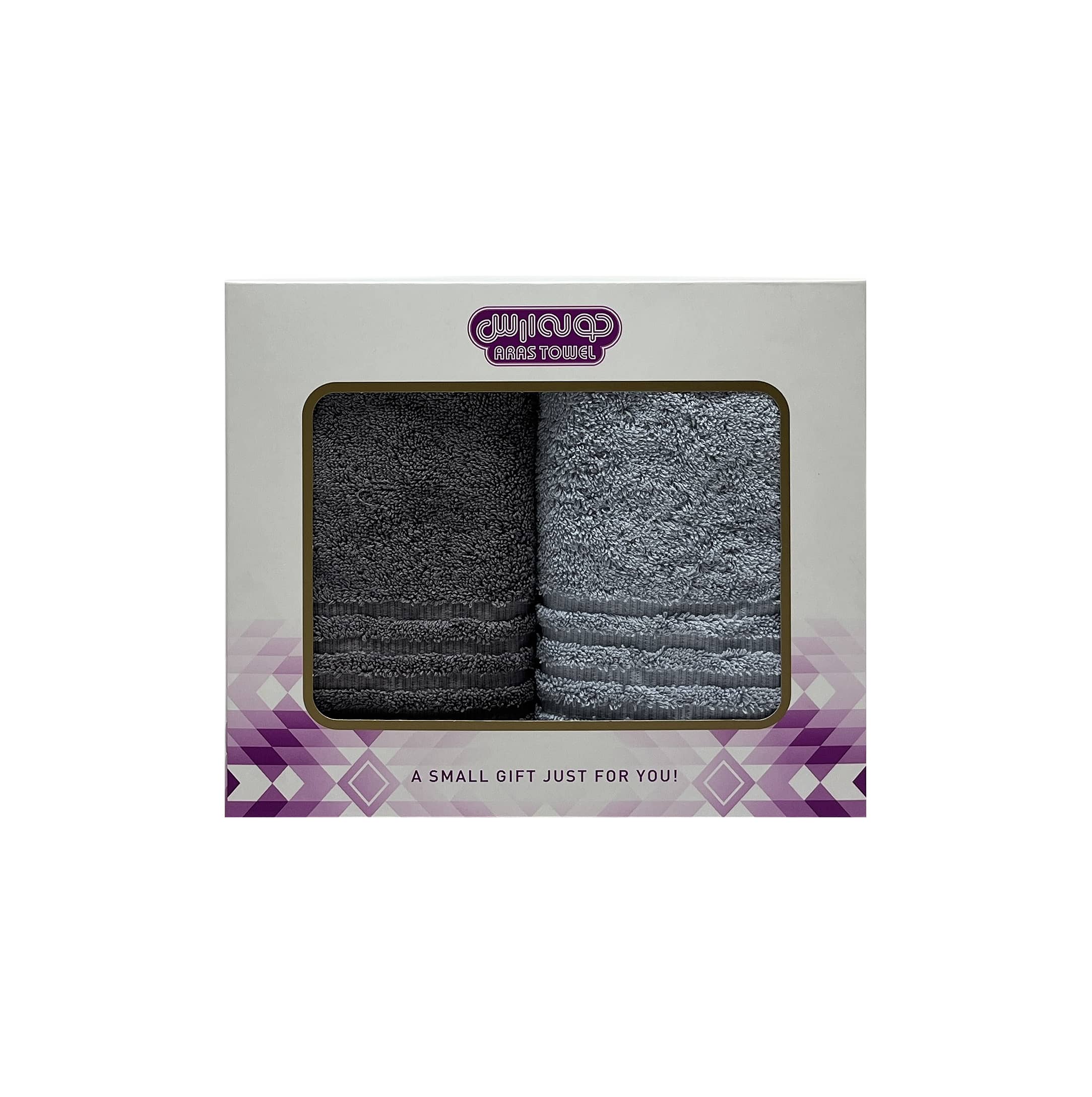 حوله دستی ارس مدل وین سایز ۴۰x۶۰ سانتی متر بسته ۲ عددی | طوسی |