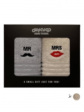 حوله دستی ارس مدل Mr and Mrs سایز ۴۰x۶۰ بسته ۲ عددی | بژ |